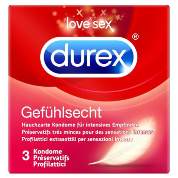Durex Gefühlsecht Classic Condoms 3pcs, with Reservoir, ⌀ 56mm, 195mm 