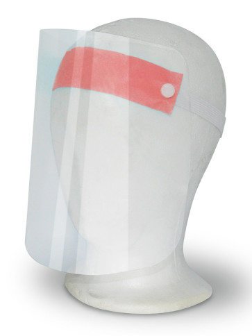 Gesichtsschutzvisier aus transparentem Kunststoff, rosa Stirnband mit elastischem Kopfband