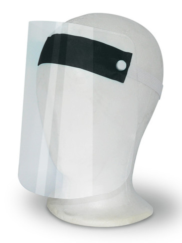 Gesichtsschutzvisier aus transparentem Kunststoff, schwarzes  Stirnband mit elastischem Kopfband
