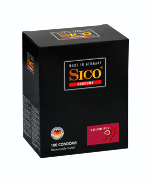 SICO Color Red, Latex, Strawberry, 18 cm (7 in), Ø 5,2 cm (2,0 in), 100 Condoms