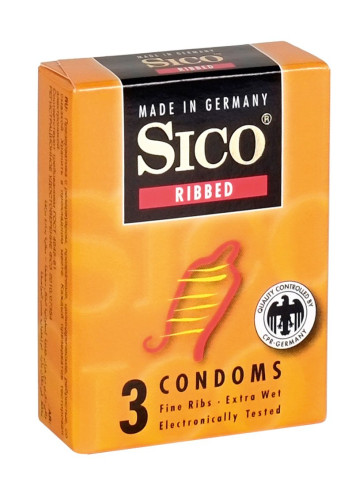 SICO Ribbed, Latex, Clear, 18 cm (7 in), Ø 5,2 cm (2,0 in), 3 Condoms