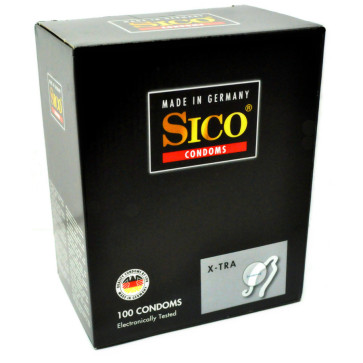 SICO X-TRA, Extra Thick, Latex, Clear, 18 cm (7 in), Ø 5,2 cm (2,0 in), 100 Condoms
