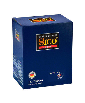 SICO 52 Size, Latex, Clear, 18 cm (7 in), Ø 5,2 cm (2,0 in), 100 Condoms