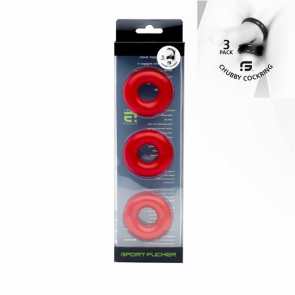 Sport Fucker Chubby Rubber 3-pc Cockring-Set Red