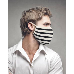 PASSION Reuseable Two Layer Cotton Face Mask, Black & White Horizontal Bars, One Size