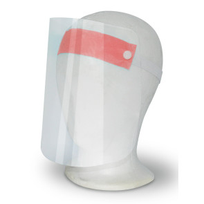 Gesichtsschutzvisier aus transparentem Kunststoff, rosa Stirnband mit elastischem Kopfband