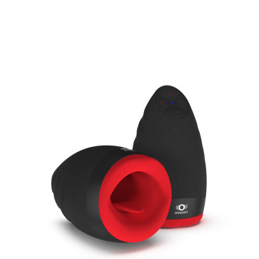 OTOUCH CHIVEN 2, Heating Oral Sex Cup, Vibrating Masturbator, Silicone/ABS Plastic, Black/Red, 8,6 cm (3,4 in), Ø: 3,4 cm (1,3 in)