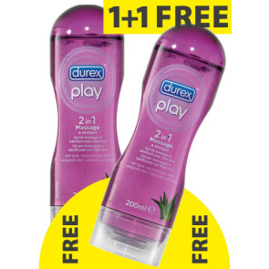 Durex Play 2 in 1, Massage & Lubricant with Aloe Vera, Water Based, 200 ml 1+1 Pack
